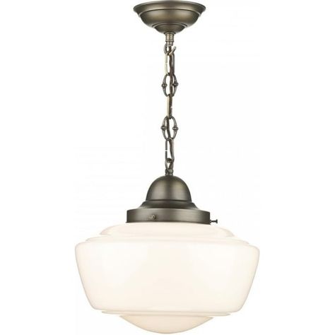 Stowe Single Light Ceiling Pendant In Antique Brass Finish Gloss Opal Glass Shade Edwardian Hallway, Schoolhouse Style, Glass Ceiling Pendant, Period Lighting, Hall Lighting, Antique Brass Metal, Bespoke Lighting, Hallway Lighting, How To Make Light