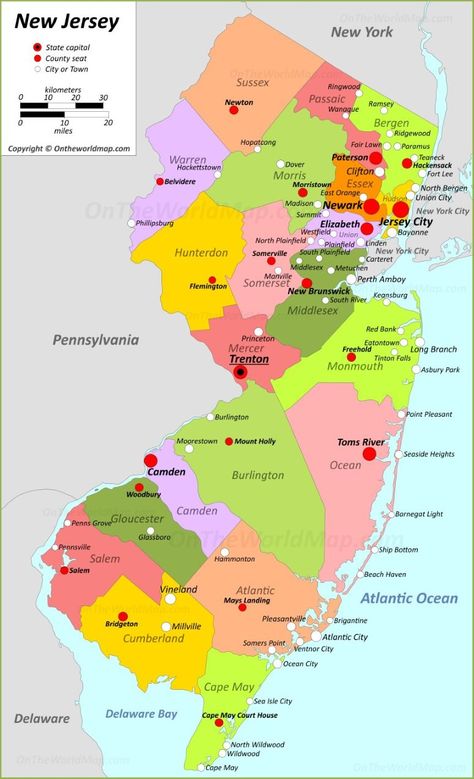 Map of New Jersey States Capitals, Map Of The Usa, New Jersey Map, Bruce Springsteen The Boss, States And Capitals, Southwest Usa, West New York, County Map, Wooden Map