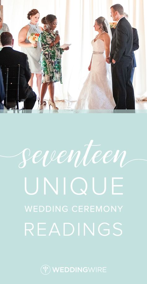 17 Unique Wedding Ceremony Readings - From the classics to song lyrics to love quotes from movies, check out 17 of our favorite wedding ceremony readings on WeddingWire!  {The Collection} Unique Wedding Readings, Love Quotes From Movies, Furniture Black Friday, Ceremony Readings, Quotes From Movies, Unique Wedding Ceremony, Wedding Ceremony Songs, Wedding Ceremony Readings, Ceremony Songs