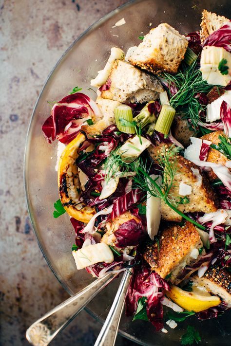 Roasted Fennel Panzanella + a Giveaway! Roasted Fennel Salad, Grilled Fennel, Salad With Olives, Healthy Picnic Foods, Healthy Picnic, Yummy Bread, Roasted Fennel, Manchego Cheese, Beautiful Salad