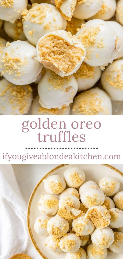 Different Flavor Oreo Balls, Golden Oreo Truffles, Golden Oreo Balls, Golden Oreo Recipes, Golden Oreo Cheesecake, Hard Chocolate Shell, Oreo Cookie Truffles, Bake Sale Desserts, Truffle Filling