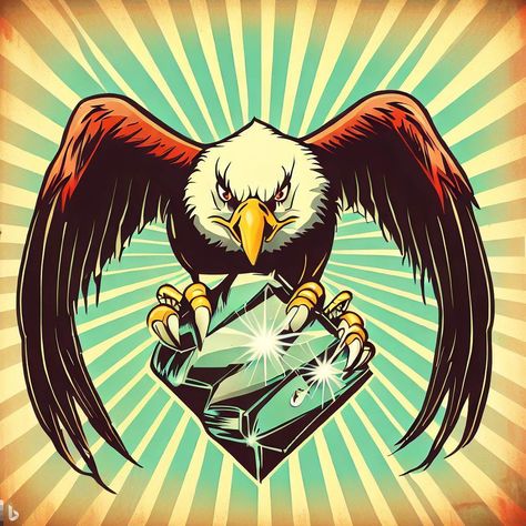 rockabilly styled poster of an eagle holding a diamond in claws - Kuvan tekijä Holding Something, An Eagle, Rockabilly Fashion, Animated Gifs, Images Photos, Eagles, Bing Images, High Quality Images, Dye