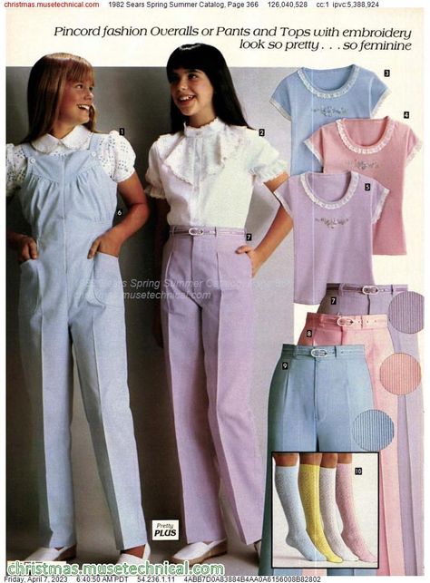 1982 Sears Spring Summer Catalog, Page 366 - Catalogs & Wishbooks 1980s Outfits, Funky Clothing, 80s Inspired Outfits, 1980 Fashion, Vintage Girls Clothes, Fashion Decades, Vintage Kids Clothes, Sears Catalog, 20th Century Fashion