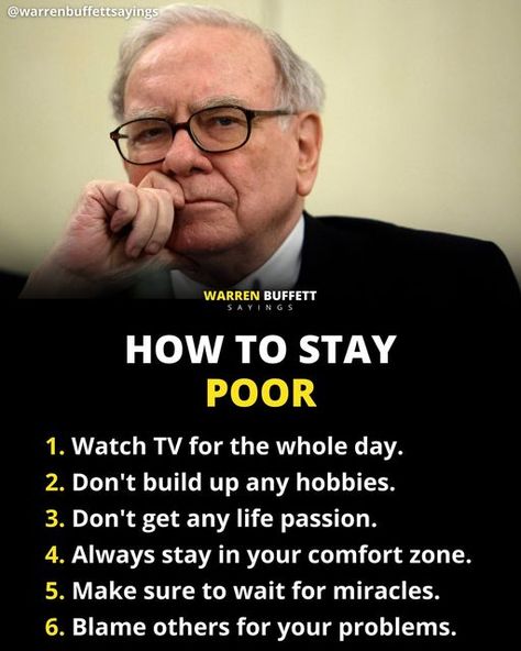 Warren Buffett Quotes | Business on Instagram: "Don't want to be poor? Click the link in my bio to get 50 Best Books📚 you must read in 2023 for the price of one that will change your life 🙌 . . Follow @warrenbuffettsayings to make yourself at least 1% better every single day‼️ ...................................................................... On the journey to success? Then hit that follow button👇 🎯 @warrenbuffettsayings 🎯 @warrenbuffettsayings 🎯 @warrenbuffettsayings . ............... Warren Buffett Quotes, Warren Buffet Quotes, Finance Lessons, Stock Market Quotes, Personal Qualities, Quotes Business, Business On Instagram, Journey To Success, Cute Inspirational Quotes