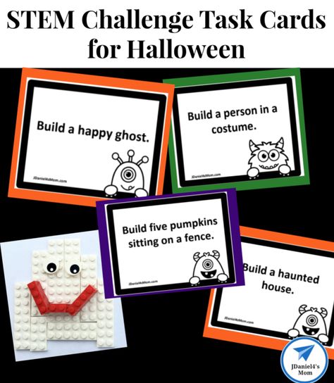 STEM Challenge Task Cards for Halloween - JDaniel4s Mom Halloween Stem Challenge, Stem Task Cards, Halloween Literacy, Halloween Activities Preschool, Holiday Stem, Monster Activities, Five Little Pumpkins, Fun Learning Activities, Halloween Stem