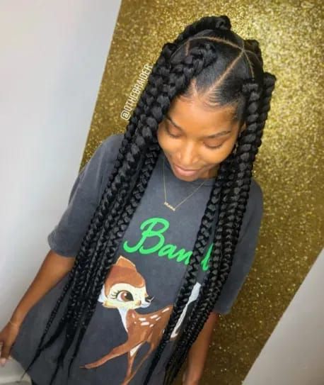 Jumbo Square Box Braids, Jumbo Box Braids Triangle Part, Jumbo Braids Triangle Parts, Six Jumbo Box Braids, 12 Jumbo Box Braids, Big Triangle Box Braids, Protected Hairstyles For Black Women, Blonde Jumbo Box Braids, Four Jumbo Box Braids