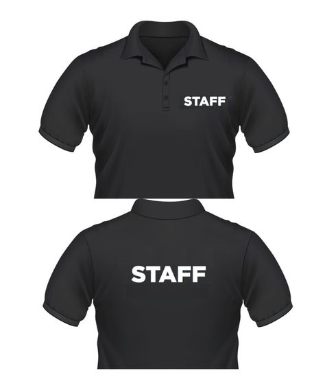 Event Staff Uniform Ideas, Staff Tshirt Design, Customizable White T-shirt For Team Events, Casual T-shirt For Team Events With Name Print, Support Staff Shirts, Black T-shirt With Logo For Team Events, Free Business Logo, Corporate Shirts, Event Shirts