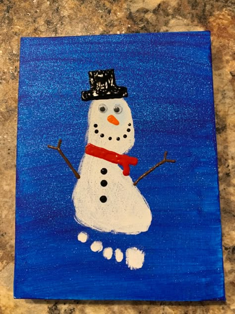 Footprint snowman Christmas Cards With Kids, Diy Christmas Cards For Kids, Easy Diy Christmas Cards, Childrens Christmas Cards, Hand And Footprint Art, Christmas Cards For Kids, Infant Crafts, Infant Art, Teaching Crafts