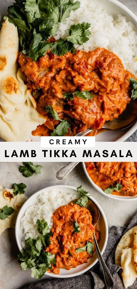 Rice With Cilantro, Lamb Tikka Masala, Lamb Tikka, Lamb Curry Recipes, Tikka Masala Sauce, Marinated Lamb, Masala Sauce, Tikka Masala Recipe, Garlic And Ginger