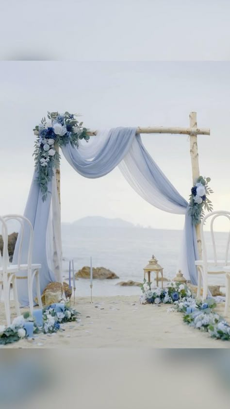 Dusty Blue And Navy Wedding, Blue And Navy Wedding, Navy Wedding Decor, Dusty Blue And Navy, Baby Blue Weddings, Blue Beach Wedding, Blue Wedding Decorations, Wedding Setup, Blue Wedding Theme