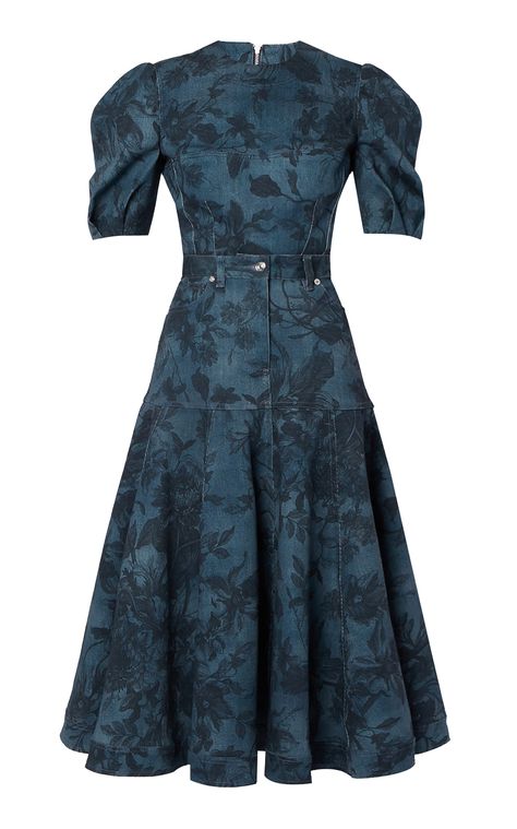 Lorelei Stretch Denim Midi Dress by ERDEM for Preorder on Moda Operandi Erdem Dress, Designer Maxi Dress, Denim Midi Dress, Designer Outfits, Blue Dress Casual, Batik Dress, Luxury Women Fashion, Denim Accessories, Printed Denim