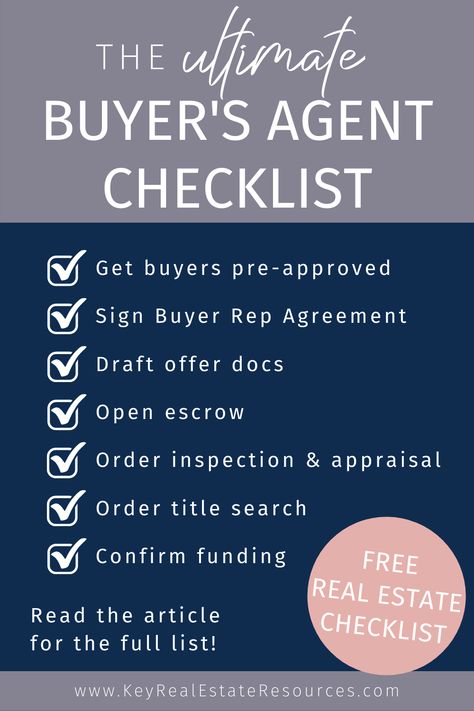 Do you need a FREE REALTOR checklist? This buyer's agent checklist will cover you from the first buyer meeting through closing and beyond! Perfect for new or experienced real estate agents, REALTORS, and real estate brokers. Real Estate Checklist, Free Real Estate, Listing Presentation, Real Estate Buyers, Real Estate Career, Real Estate Advice, Real Estate Templates, Real Estate Quotes, Checklist Template