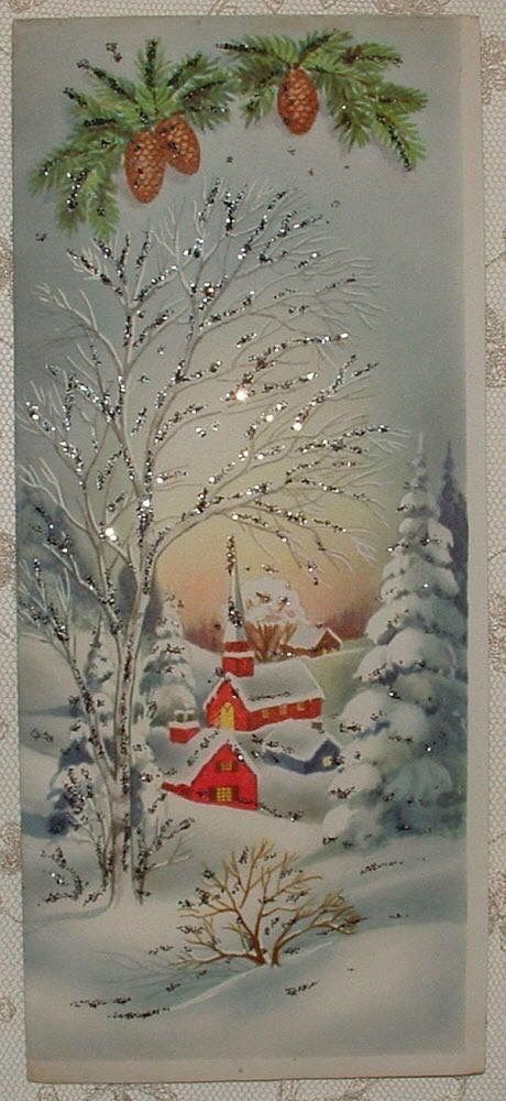 Peaceful More Christmas Wallpaper Vintage, Snowy Village, Vintage Holiday Cards, Vintage Christmas Greeting Cards, Vintage Christmas Images, Christmas Memories, Old Christmas, Christmas Greeting Card, Christmas Memory