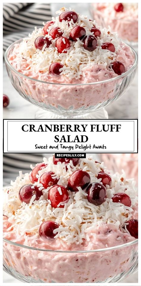 Sweet, tangy, and so easy to make, this Cranberry Fluff Salad is the perfect holiday treat! With layers of cranberries, coconut, and a creamy base, it’s a delightful addition to any table. Ready in no time, this dish will impress your guests and satisfy your sweet tooth! Cranberry Coconut Trifle, Cranberry Pretzel Jello Salad, Christmas Fluff Salad, Cranberry Ambrosia, Cranberry Cheesecake Fluff, Christmas Jello Salad, Fruit Fluff Salad, Cranberry Fluff Salad, Cranberry Delight