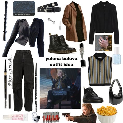 #yelenabelova #blackwidow #marvel #outfits Yelena Belova Fashion, Yelena Belova Aesthetic Outfit, Yelena Belova Outfit Ideas, Marvel Fashion Inspired Outfits, Yelena Belova Outfit Inspired, Yelena Belova Inspired Outfits, Black Widow Inspired Outfits, Marvel Outfits Inspired, Yelena Belova Outfit