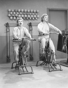 Lucille Ball in the 1957 episode of "I Love Lucy" titled "Lucy and Superman". Description from pinterest.com. I searched for this on bing.com/images Spin Class Humor, I Love Lucy Show, Lucy And Ricky, Spinning Workout, Partner Workout, Spin Class, Lucille Ball, Love Lucy, Indoor Cycling