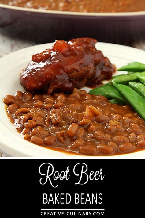 I always doctor my baked beans before serving and this recipe calling for a favorite soda pop is a favorite. You must try these Root Beer Baked Beans; they are amazing! via @creativculinary Root Beer Baked Beans Recipe, Root Beer Baked Beans Crock Pot, Rootbeer Baked Beans Recipe, Doctored Up Baked Beans From A Can, Rootbeer Baked Beans, Baked Beans Recipe Crockpot, Root Beer Baked Beans, Bake Beans, Beans Baked