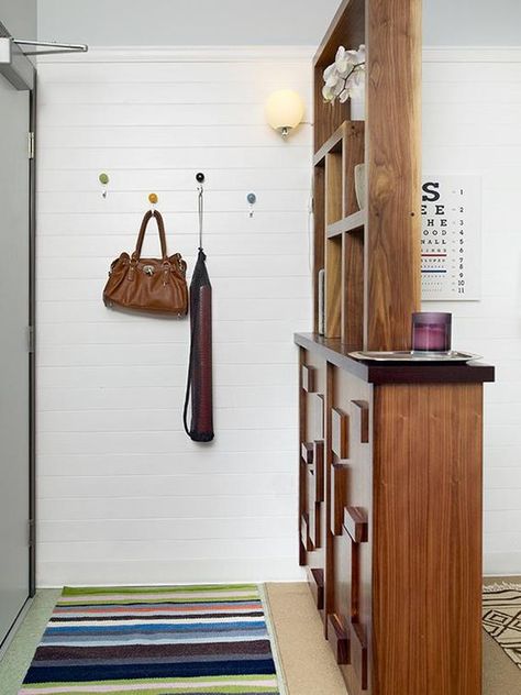 Entry way separated from living room | For the Home | Pinterest ... Entrance Divider Entryway Small Spaces, Entryway Wall Divider, Entryway Table Room Divider, Foyer Divider Entryway, Entryway Separation, Awkward Entryway Ideas, Room Divider Entryway, Entry Shelves, Entryway Divider