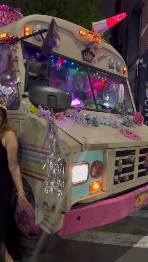 Epic BYOB Party Bus Night Out Party Bus Aesthetic, Party Bus Ideas, Byob Party, Bus Aesthetic, 18th Bday, Glinda The Good, Disco Night, Party Bus, Disco Party