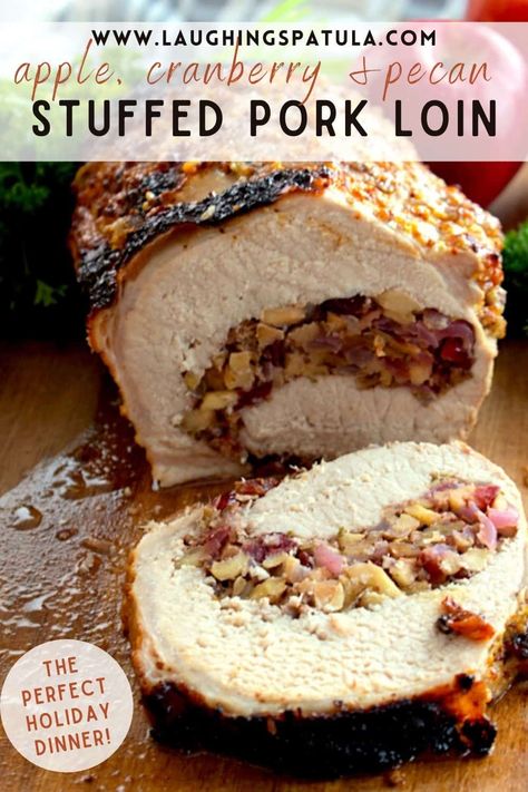 Apple Stuffed Pork Loin, Stuffed Foods, Cranberry Cornbread, Apple Pork Loin, Turkey Roulade, Stuffed Pork Loin, Turkey Bacon Wrap, Cranberry Turkey, Stuffed Pork