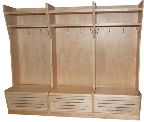 NHL styled hockey gear storage lockers Basement Locker Room Ideas, Ice Hockey Locker Room, How To Store Hockey Equipment, Diy Hockey Locker Plans, Hockey Locker Diy, Hockey Lockers In Garage, Hockey Garage, Hockey Gear Storage, Hockey Locker Room