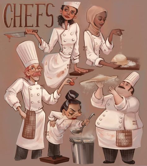 Annie 🌸 on Instagram: “Chefs! 👩‍🍳👨‍🍳 Trying to improve my character designing skills more tho I still need to work on shape language and exaggerating proportions…” Shape Language, Chef Costume, Character Designing, Chef Clothes, Bear Tattoos, Character Design Girl, Magical Creature, New Fantasy, Pose References