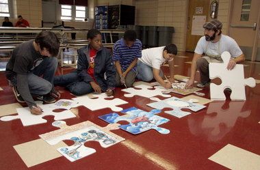 News Photos -- Nov. 5, 2010 Puzzle Installation, Child Playroom, Sunday School Classroom, Floor Puzzle, Christmas Puzzle, 2022 Art, Diy Office, Puzzle Art, Art Installation