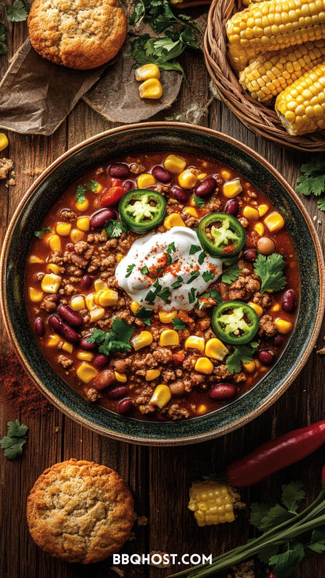 Turkey Chili With Corn is your go-to for a quick and hearty meal! In just 30 minutes, enjoy a Southwest-inspired dish packed with corn, black beans, and bold flavors. Pin for later and click through for more ideas! Chili With Corn, Turkey Sweet Potato Chili, Turkey Chili Recipe Easy, White Turkey Chili, White Bean Turkey Chili, Easy Turkey Chili, Sausage Chili, Corn Chili, Chili Crockpot