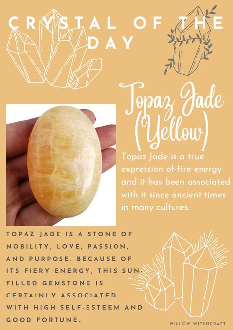 Willow Witchcraft Yellow Opal Crystal Meaning, Yellow Jade Crystal, Yellow Topaz Crystal Meaning, Yellow Jade Crystal Meaning, Opal Crystal Meaning, Jade Properties, Crystal Identification, Crystal Uses, Jade Crystal