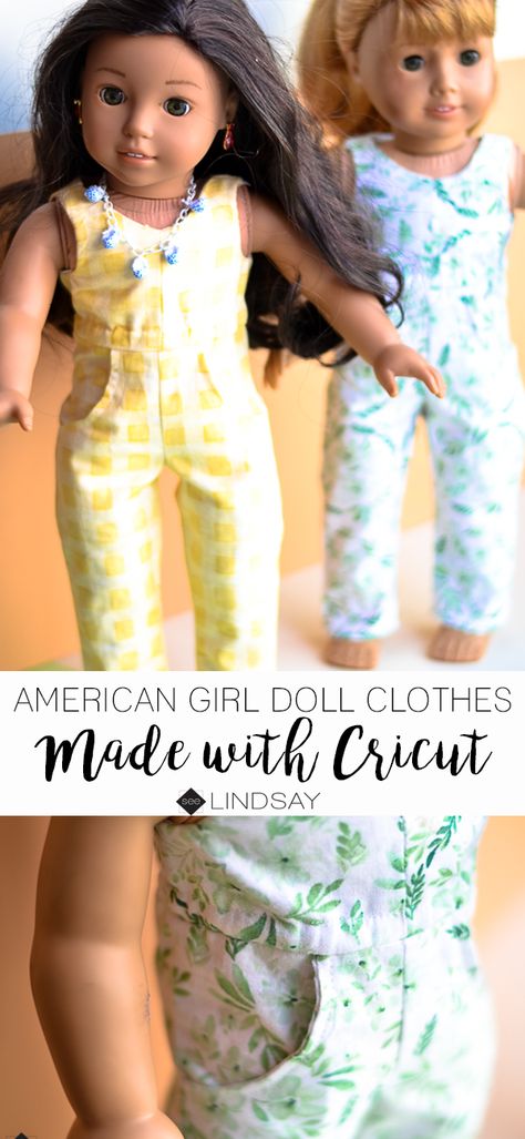 DIY American Girl Doll Jumpsuit using Natalie Malan Fabrics Ag Doll Clothes Patterns Free Printable, Our Generation Doll Clothes Diy, Cricut Fabric, American Girl Diy, American Girl Doll Patterns, American Girl Doll Clothes, Cricut Tips, Surviving Motherhood, American Girl Clothes