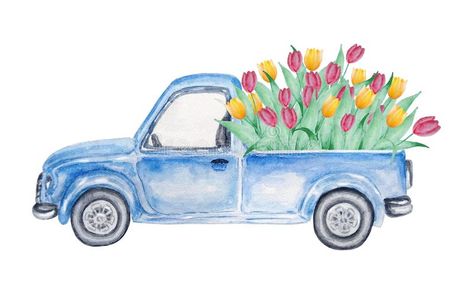 Car With Flowers, Branch Vector, Watercolor Tulips, Watercolor Feather, Floral Banners, Easter Images, Yellow Car, Watercolor Blue, Valentine's Day Greeting Cards