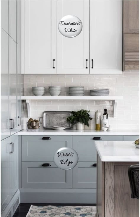 Kitchen Cabinets Color Combination, Paint Color Combos, Серая Кухня, Painted Cabinets, Blue Kitchen Cabinets, Kabinet Dapur, Interior Vintage, Cabinet Color, Kitchen White