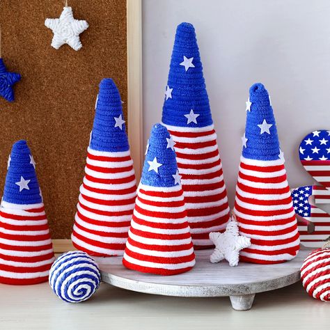 PRICES MAY VARY. Package for Your Needs: each package contains 5 pcs 4th of July mini yarn trees with wooden base; The careful assortment of these decorative pieces ensures you have enough items you need to set the mood for a celebration; These patriotic table decorations do not just complement your space but also transform it into an example of elegance and love Charming Variety in Design: our patriotic decorations come in 3 colors of red, blue and white with stripes and five-pointed star, and 4th Of July Table Centerpieces, Patriotic Table Decorations, Home Centerpieces, Red White Blue Decorations, Blue White Christmas, Blue Decorations, Yarn Trees, Independence Day Decor, Christmas Yarn