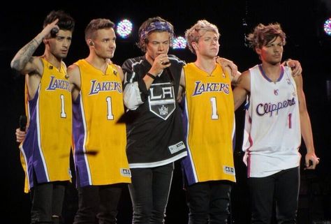 One direction jerseys!!  on stage in LA 8.8.13 One Direction Collage, Gambar One Direction, One Direction Images, One Direction Wallpaper, One Direction Photos, Frat Boy, One Direction Humor, One Direction Memes, James Horan