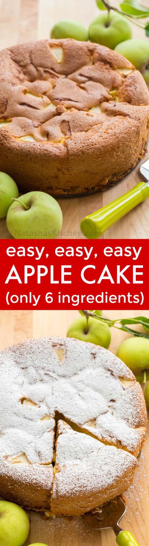 Meet your new favorite apple cake! This country apple cake (a.k.a. Sharlotka) is soft, moist and so easy with just 6 ingredients - perfect for company! | natashaskitchen.com #easyapplecake #applecake #sharlotkacake #sharlotka #easycake #apple #apples Apple Pie Cake, Easy Apple Cake, Apple Cake Recipes, Easiest Apples, Pie Cake, Apple Cake, Easy Cake Recipes, Apple Recipes, Just Desserts