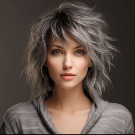 Textured Shoulder Length Hair With Bangs, Shag Haircut Gray Hair, Medium Length Shags For Women, Choppy Shag Hairstyles Short With Bangs, Back View Of Bob Hairstyles Layered Hair, Growing Out A Pixie To A Shag, Tinkerbell Pixie Haircut, Shaggy Choppy Bob With Bangs, Shag Hairstyles 2023