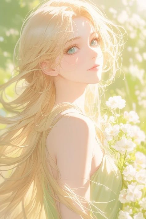 Blonde Girl Animes, Blonde Hair Anime Character, Blonde Anime Woman, Blonde Girl Art, Happy Angel, Blonde Hair Girl, Digital Art Anime, 판타지 아트, Dreamy Art