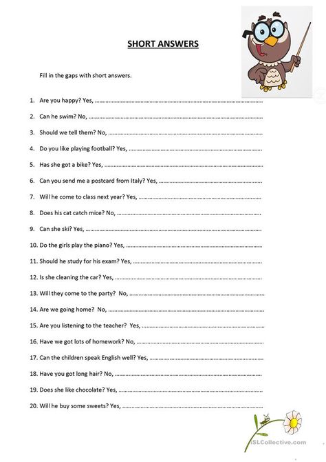 Short Answers - English ESL Worksheets for distance learning and physical classrooms Short Answers Worksheet, English Subject, Pattern Worksheet, English Worksheet, English Exercises, Quotation Marks, Education Motivation, Math Videos, Handwriting Practice