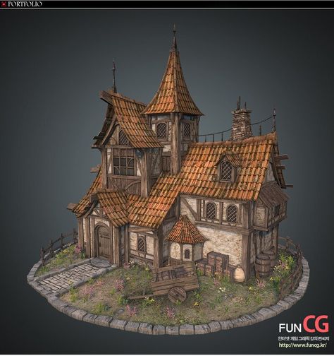 ArtStation - Medieval house Medieval House Concept, Medieval House Concept Art, Medieval Fantasy House, Fantasy House Art, Fantasy House Concept, Medieval Builds, Taverna Medieval, House Concept Art, Parking Plan