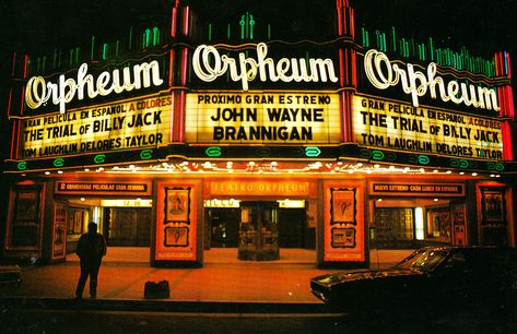 https://flic.kr/p/EFRYod | Orpheum Theater Vintage Neon Sign Movie Marquee | Orpheum theater neon signage. A vintage movie marquee from an old folder of photos I came across. Don't know who took the pictures or remember where they came from, but they sure look nice. Historic Movie Theater, Movie Theater Sign, Old Movie Theater, Marquee Theater, Theater Aesthetic, Theater Marquee, Movie Theater Aesthetic, Orpheum Theater, Theater Sign