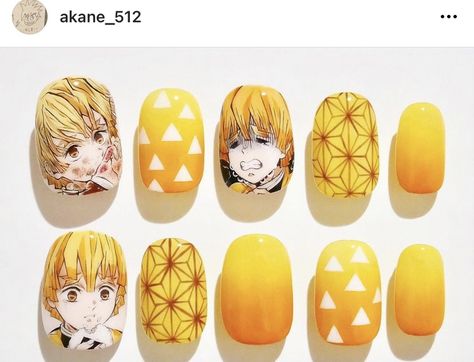 Zenitsu Nails, Diy Cards For Boyfriend, Nail Designs Easy Diy, Anime Nails, Cards For Boyfriend, Anime Crafts, Nails Desing, Cartoon Art Styles, Anime Comics