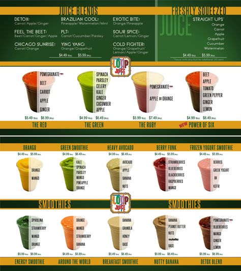 The Loop Juice menu in Chicago - The Green Juicery Bar, Beverage Shop Design, Juice Design Ideas, Small Juice Bar Design Ideas, Juice Shop Design Ideas, Juice Shop Ideas, Juice Bars, Juice Bar Ideas, Juice Business