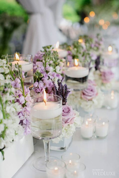 The Best Lavender Wedding Decor Ideas ❤ See more: http://www.weddingforward.com/lavender-wedding-decor-ideas/ #weddings Lavender Wedding Theme, Candles And Flowers, Stemmed Candle Holders, Purple Candles, Lilac Wedding, Wedding Forward, Lavender Wedding, Center Pieces, Purple Wedding