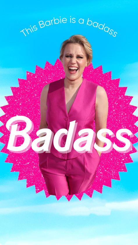 Kate McKinnon in Barbie meme with the word "badass" instead of "barbie" Barbie Movie Kate Mckinnon, Kate Mckinnon Barbie, Weird Barbie Kate Mckinnon, Hey Barbie, Weird Barbie, Barbie Aesthetics, Barbie Design, The Barbie Movie, Kate Mckinnon