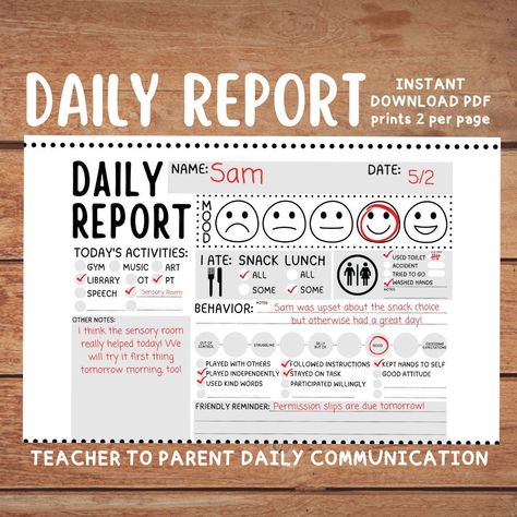 Excited to share this item from my #etsy shop: Daily Student Report - IEP Teacher Parent Communication - Instant Download PDF - Behavior Report - School Summary - Special Education Form Teacher Parent Communication, Mood Activities, Special Education Forms, Teacher Documentation, Behavior Report, Parent Teacher Communication, Daily Report, Parent Communication, Class Management