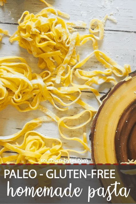 This Paleo pasta is so light and silky. These noodles are just the right amount of eggy and doughy for a big bowl of fettuccine or a comforting bowl of chicken noodle soup. #pasta #yum #paleo Paleo Noodles, Homemade Gluten Free Pasta, Paleo Lasagna, Protein Noodles, Paleo Spaghetti, Homemade Fettuccine, Paleo Pasta, Pan Sin Gluten, Recipe Pasta