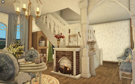 Bloxburg Victorian Living Room, Bloxburg Garden Ideas, Bloxburg Coquette, Cottage Core Interior, Bloxburg Cottage, Castle House Design, Small Modern House Plans, Blocksburg Room Ideas￼, Bloxburg Houses