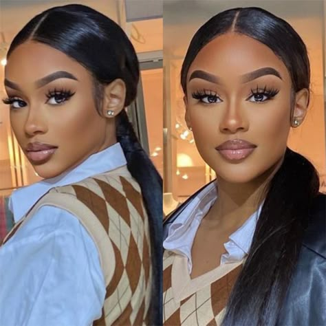 Natural Makeup Glam Black Women, Makeup For Caramel Skin Tone, Light Feminine Makeup Black Women, Cool Tone Makeup Black Women, Soft Everyday Makeup Black Women, Soft Brown Makeup Look Black Women, Black Women Makeup Looks, Purple Soft Glam Makeup Black Women, Natural Prom Makeup