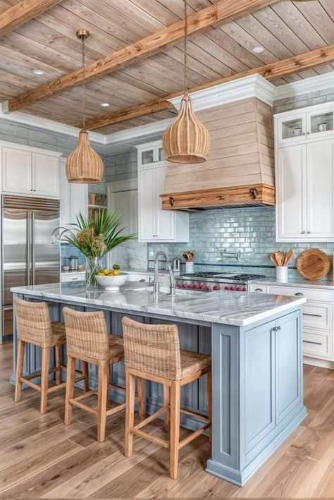 Coastal Kitchen Design, Coastal Kitchen Decor, Coastal Farmhouse Decor, Beach House Kitchens, Future Kitchen, Beach House Interior, Coastal Kitchen, Dream House Rooms, Modern Farmhouse Kitchens