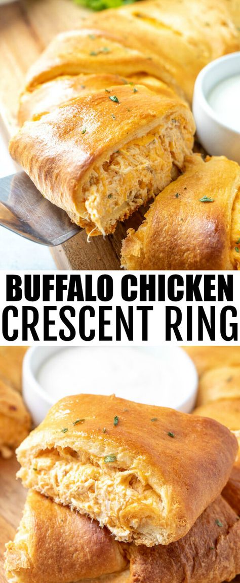 Want a fun recipe that feeds a crowd? This Buffalo Chicken Crescent Ring is the perfect party recipe that has a little bit of bite but absolutely irresistible! #appetizer #footballfood #gameday #chicken #buffalochicken #munchies #gamedayfood Buffalo Chicken Crescent, Chicken Crescent Ring, Appetizers Chicken, Buffalo Chicken Rolls, Chicken Crescent Rolls, Chicken Crescent, Crescent Recipes, Camping Snacks, Crescent Ring